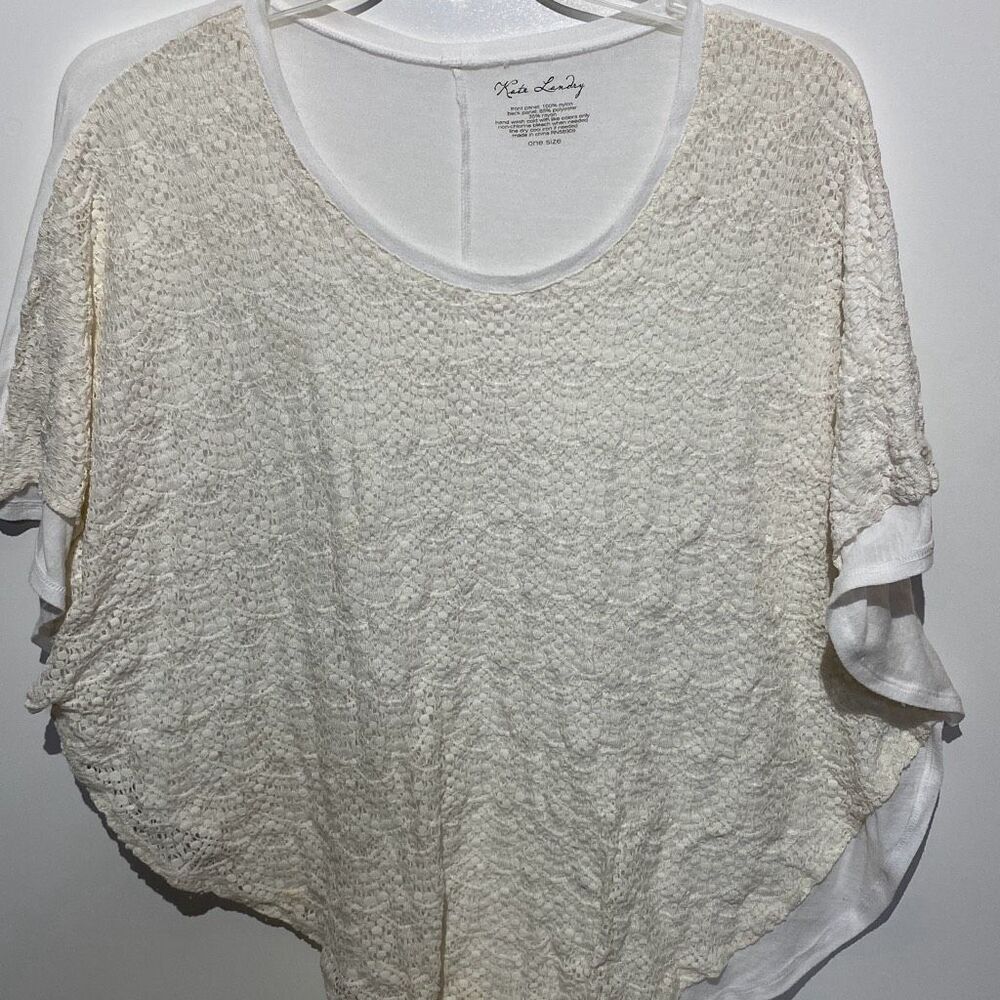 Kate Landry Women's‎ Cream White Lace Short Sleeve Poncho Top One Size